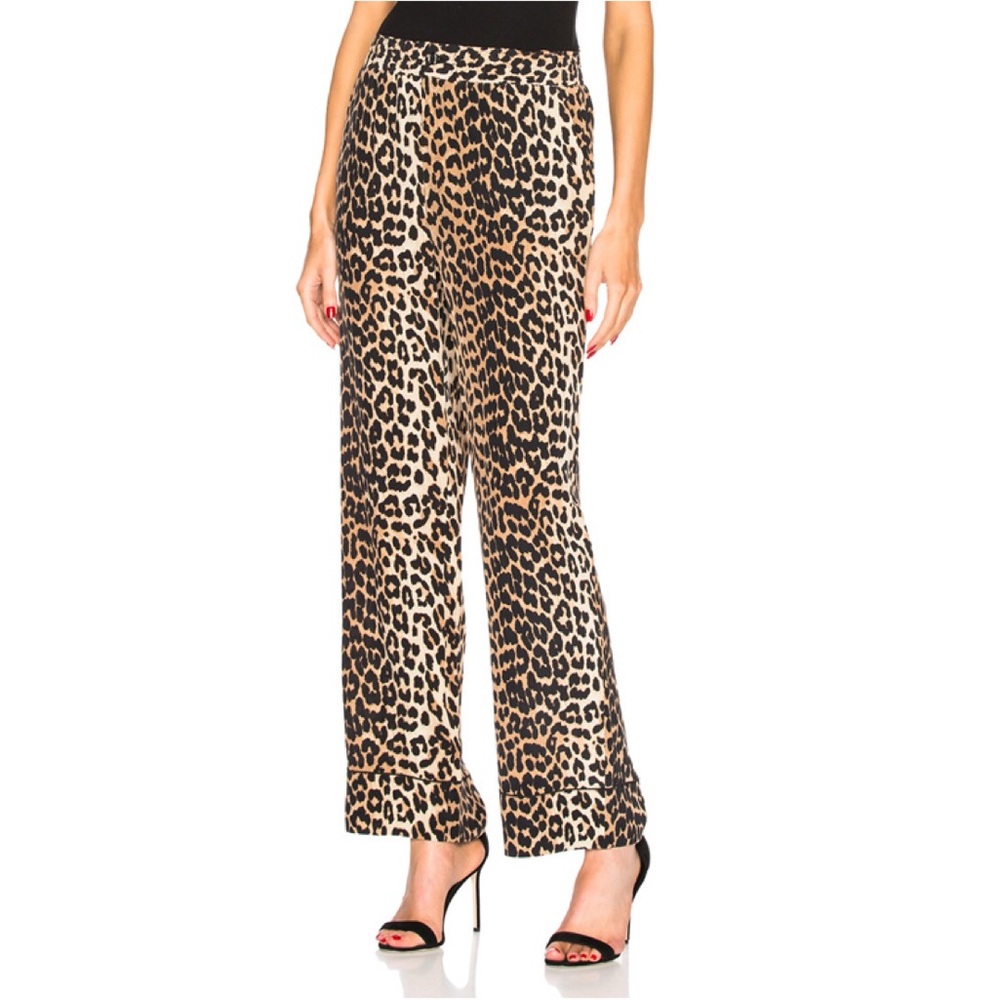 GANNI FAYETTE LEOPARD SILK PANTS